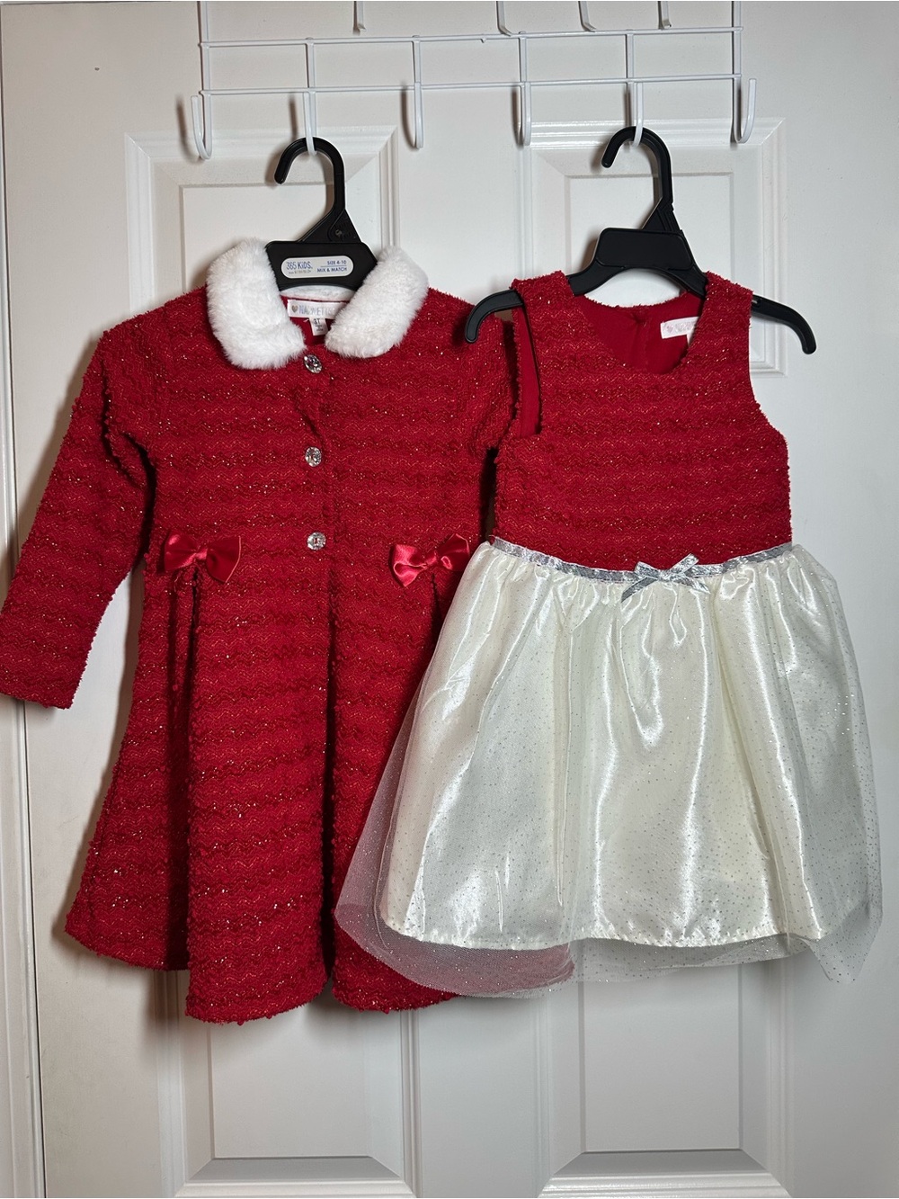 EUC Nanette Kids Girls’ Red & White Holiday Dress w/Matching Red Coat Sz 3T